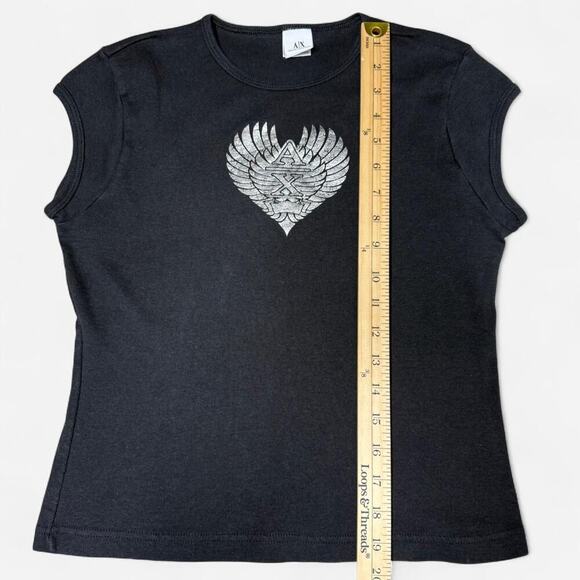 Y2K Punk Baby Tee - Size S - Armani Exchange - Black Heart Logo Cap Sleeve Top - Picture 8 of 8